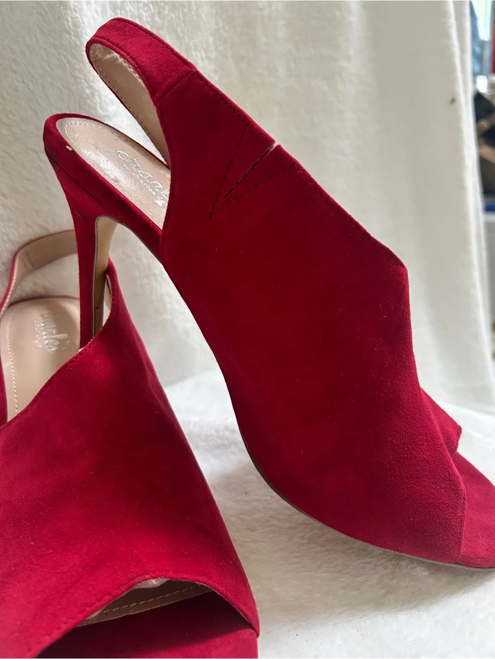 Charles David Red Suede Peep-Toe Slingback Heels